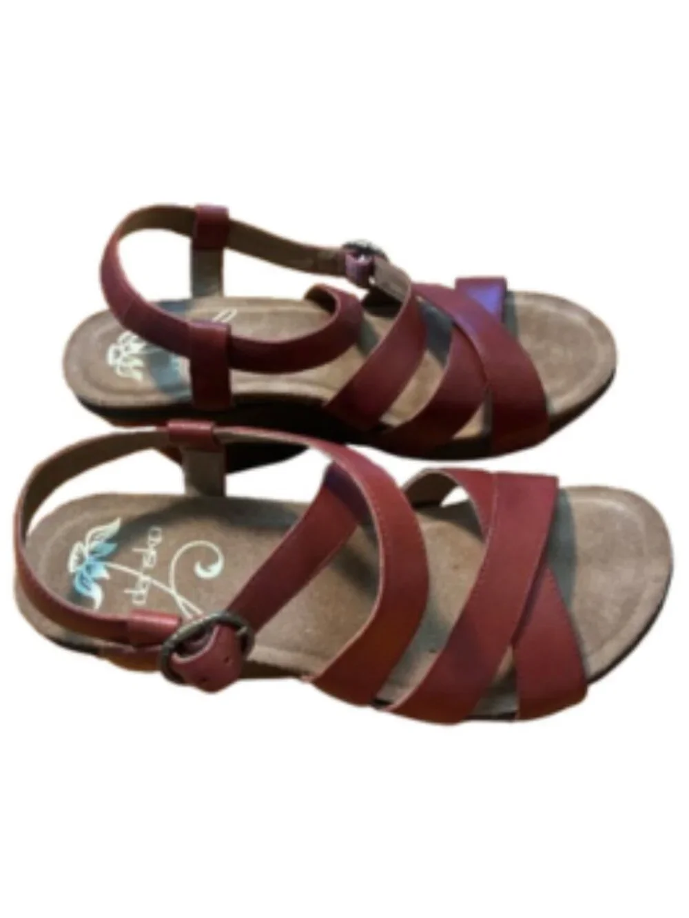 Dansko Red Leather Strappy Cork Wedge Sandals Clogs Studded Size 40 (US 9.5-10)